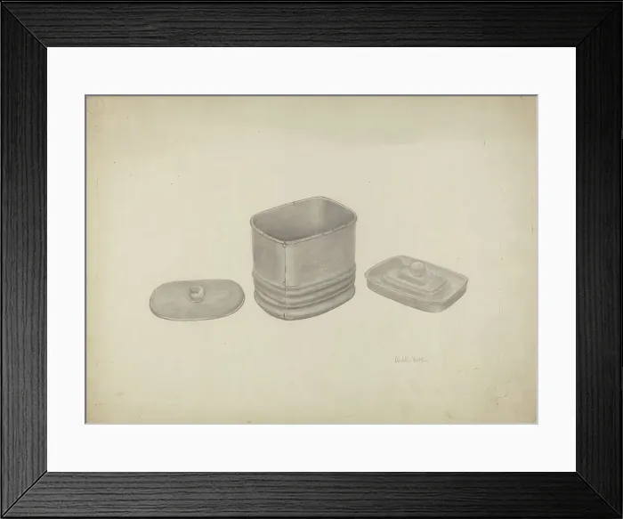 Framed Print : Pewter Tobacco Jar, c. 1941. Creator: Ardella Watkins Framed Print : Pewter Tobacco Jar, c. 1941. Creator: Ardella Watkins