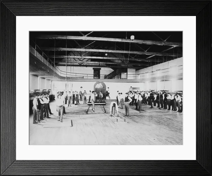 Framed Print : Male Native American students in physical education class, Carlisle... Pennsylvania, c1901 - 1903. Creator: Frances Benjamin Johnston Framed Print : Male Native American students in physical education class, Carlisle... Pennsylvania, c1901 - 1903. Creator: Frances Benjamin Johnston