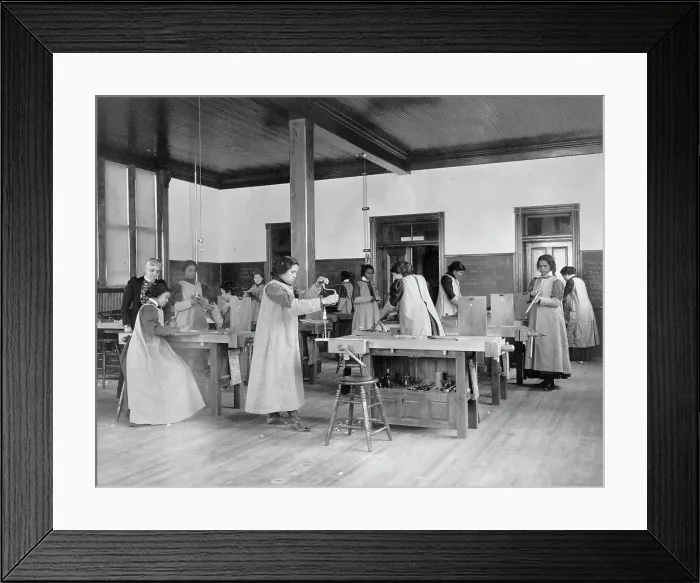 Framed Print : A class in sloyd woodworking, 1899 or 1900. Creator: Frances Benjamin Johnston Framed Print : A class in sloyd woodworking, 1899 or 1900. Creator: Frances Benjamin Johnston