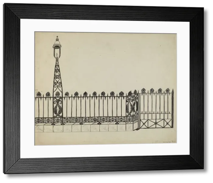 Framed Print : Wrought Iron Fence, 1935 / 1942. Creator: David P. Willoughby Framed Print : Wrought Iron Fence, 1935 / 1942. Creator: David P. Willoughby