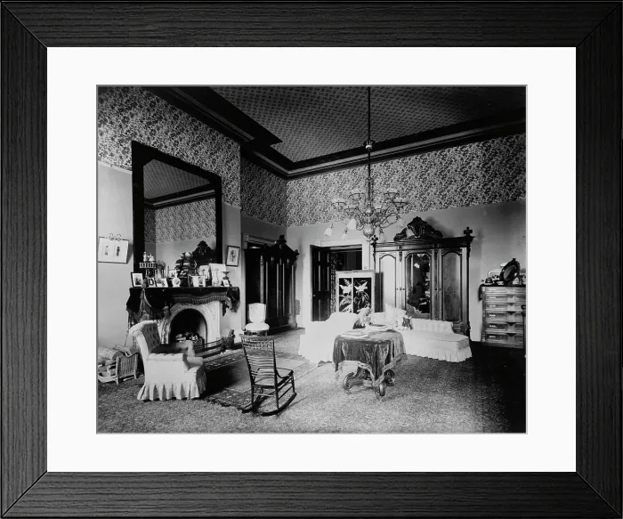 Framed Print : Bedroom in the White House, Washington, D.C. 1893. Creator: Frances Benjamin Johnston Framed Print : Bedroom in the White House, Washington, D.C. 1893. Creator: Frances Benjamin Johnston