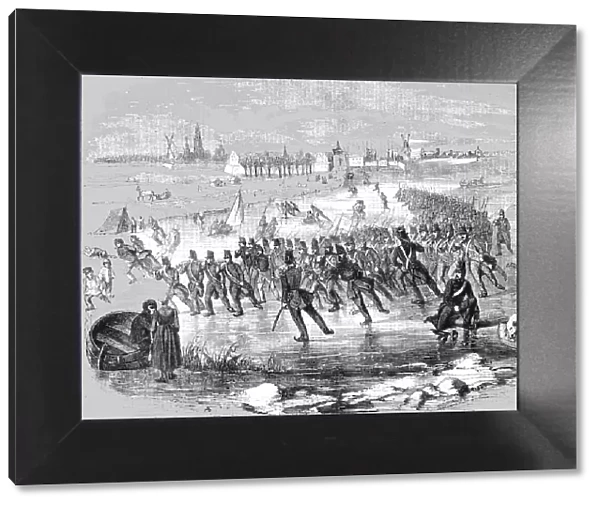 Manoeuvres of a Regiment of Dutch Infantry upon the Ice, near Dordrecht, 1854. Creator: Unknown