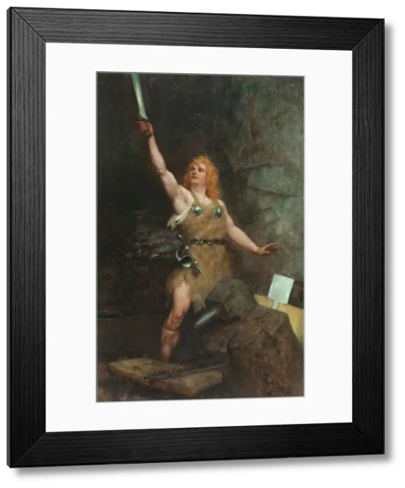 Framed Print : Siegfried in the forge, 1900. Creator: Leeke, Ferdinand (1859-1937) Framed Print : Siegfried in the forge, 1900. Creator: Leeke, Ferdinand (1859-1937)