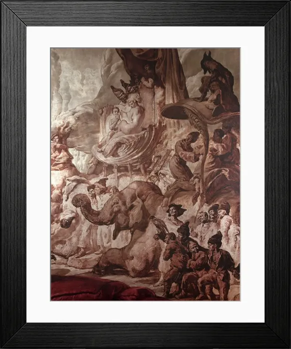 Framed Print : The Queen of Sheba, ready to leave her kingdom to find King Solomon, seated on a mother... 1925. Creator: Josep Maria Sert Framed Print : The Queen of Sheba, ready to leave her kingdom to find King Solomon, seated on a mother... 1925. Creator: Josep Maria Sert