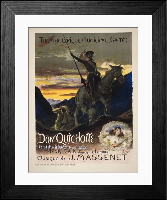 Framed Print : Poster for the Paris prèmiere of the opera Don Quichotte by Jules Massenet, 1910. Creator: Rochegrosse, Georges Antoine (1859-1938) Framed Print : Poster for the Paris prèmiere of the opera Don Quichotte by Jules Massenet, 1910. Creator: Rochegrosse, Georges Antoine (1859-1938)