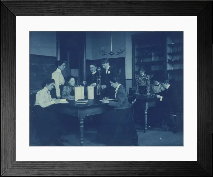 Framed Print : Students conducting electrical experiments with batteries, Western High... Washington DC, (1899?). Creator: Frances Benjamin Johnston Framed Print : Students conducting electrical experiments with batteries, Western High... Washington DC, (1899?). Creator: Frances Benjamin Johnston