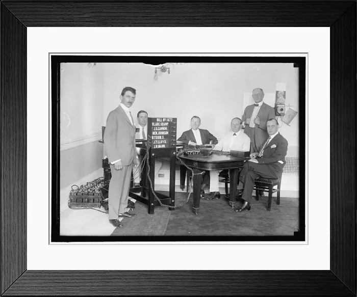 Framed Print : Bobroff voting machine being considered for use in house, between 1910 and 1917. Creator: Harris & Ewing. Bobroff voting machine being considered for use in house, between 1910 and 1917. Creator: Harris & Ewing Framed Print : Bobroff voting machine being considered for use in house, between 1910 and 1917. Creator: Harris & Ewing. Bobroff voting machine being considered for use in house, between 1910 and 1917. Creator: Harris & Ewing