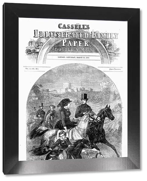 The Queen, Prince Albert, and Prince of Wales, on horseback in Windsor Park: Front Page; Cassells I Creator: Unknown