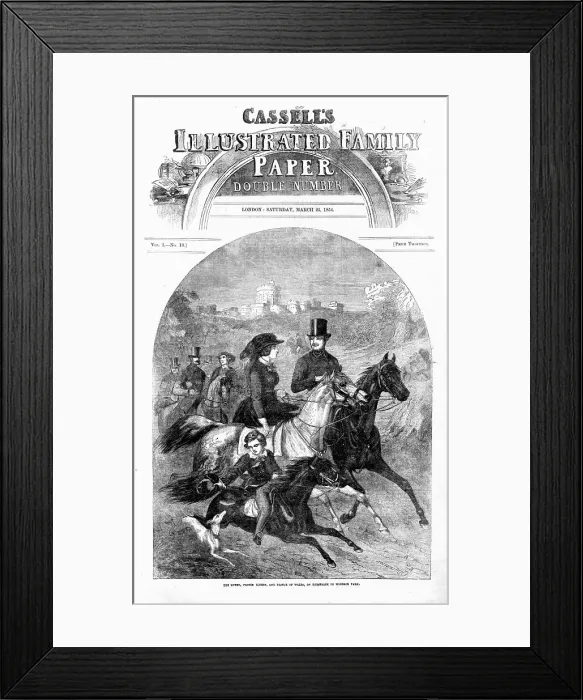 Framed Print : The Queen, Prince Albert, and Prince of Wales, on horseback in Windsor Park: Front Page; Cassells I Creator: Unknown Framed Print : The Queen, Prince Albert, and Prince of Wales, on horseback in Windsor Park: Front Page; Cassells I Creator: Unknown