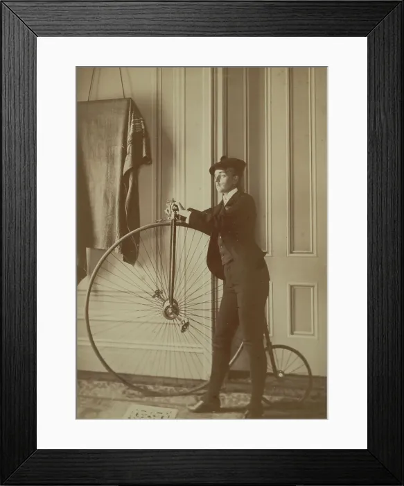 Framed Print : Frances Benjamin Johnston, full-length self-portrait dressed as a man with false... c1890 - 1900. Creator: Frances Benjamin Johnston Framed Print : Frances Benjamin Johnston, full-length self-portrait dressed as a man with false... c1890 - 1900. Creator: Frances Benjamin Johnston