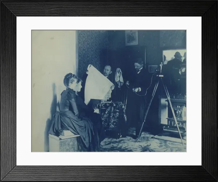 Framed Print : Two unidentified women being photographed, c1890. Creator: Frances Benjamin Johnston Framed Print : Two unidentified women being photographed, c1890. Creator: Frances Benjamin Johnston