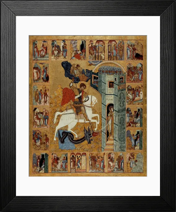 Framed Print : Saint George and scenes from his life, between 1500 and 1600. Creator: Novgorod school Framed Print : Saint George and scenes from his life, between 1500 and 1600. Creator: Novgorod school