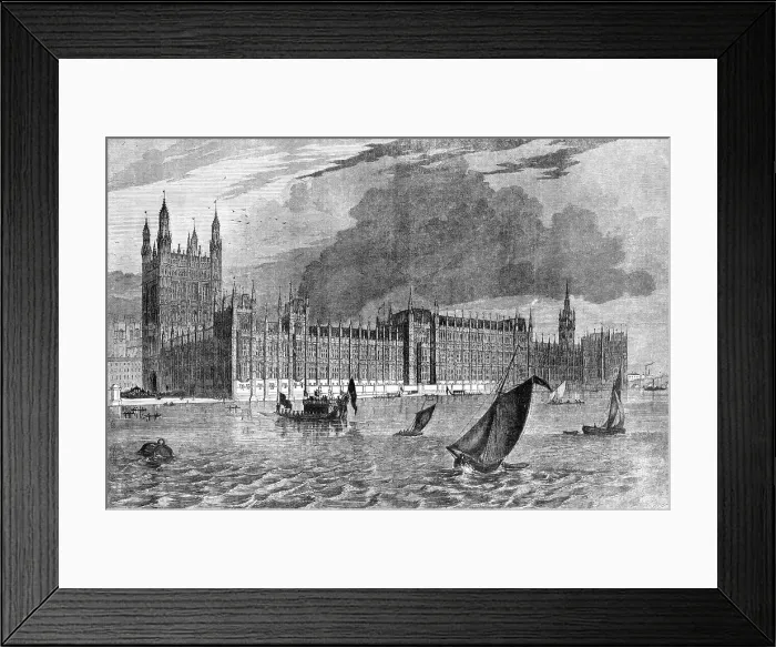 Framed Print : River Front of the Parliament Houses, Westminster, 1854. Creator: Unknown Framed Print : River Front of the Parliament Houses, Westminster, 1854. Creator: Unknown