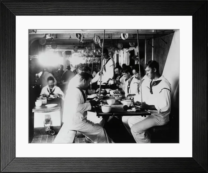 Framed Print : U.S.S. Olympia - crew's mess, 1899. Creator: Frances Benjamin Johnston Framed Print : U.S.S. Olympia - crew's mess, 1899. Creator: Frances Benjamin Johnston
