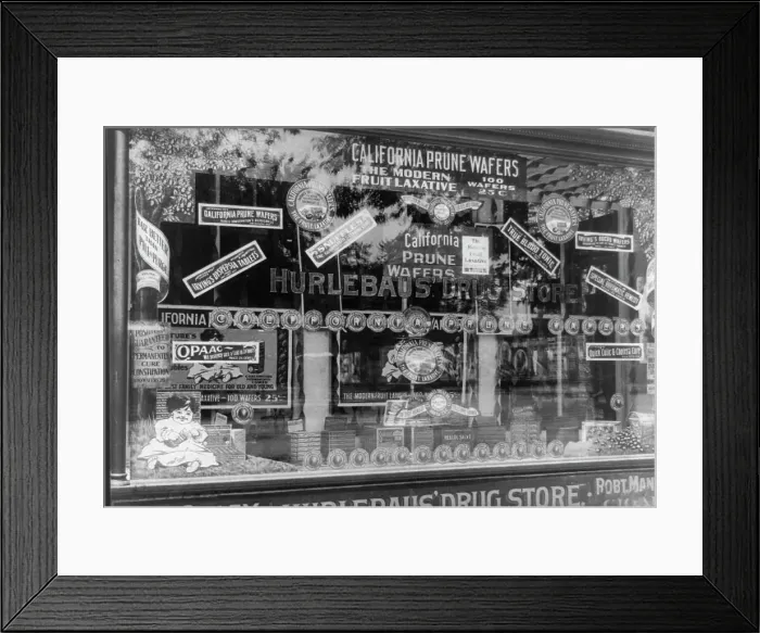 Framed Print : Window display of Hurlebaus Drug Store, 1897-1898, 1897 or 1898. Creator: Frances Benjamin Johnston Framed Print : Window display of Hurlebaus Drug Store, 1897-1898, 1897 or 1898. Creator: Frances Benjamin Johnston