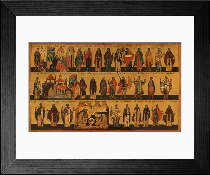 Framed Print : Menology of the month for February, between 1750 and 1800. Creator: Novgorod school Framed Print : Menology of the month for February, between 1750 and 1800. Creator: Novgorod school