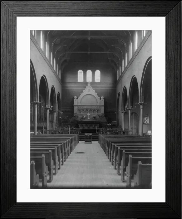 Framed Print : Interior of St. Marks church, Washington, D.C. - view down center aisle toward altar, c1900. Creator: Frances Benjamin Johnston Framed Print : Interior of St. Marks church, Washington, D.C. - view down center aisle toward altar, c1900. Creator: Frances Benjamin Johnston