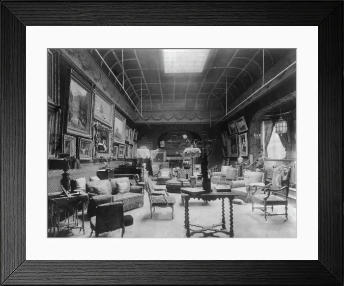 Framed Print : Large parlor of the William C. Whitney house, Washington, D.C. with many paintings on... 1890s. Creator: Frances Benjamin Johnston Framed Print : Large parlor of the William C. Whitney house, Washington, D.C. with many paintings on... 1890s. Creator: Frances Benjamin Johnston
