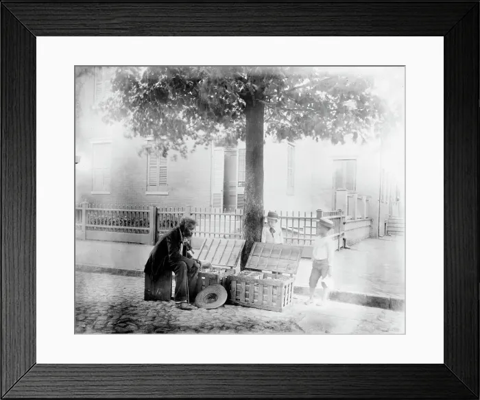 Framed Print : Old African-American man selling strawberries on street, Washington, D.C. - two small... c1900. Creator: Frances Benjamin Johnston Framed Print : Old African-American man selling strawberries on street, Washington, D.C. - two small... c1900. Creator: Frances Benjamin Johnston