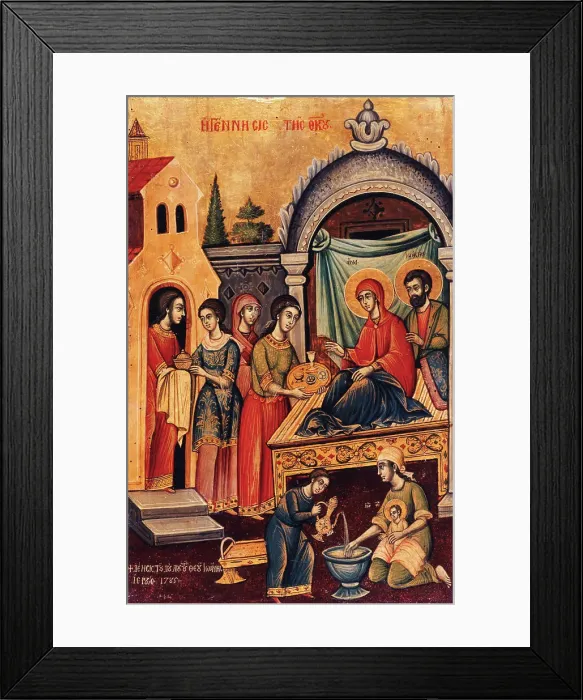 Framed Print : Birth of the Virgin, 1785. Creator: Greek School Framed Print : Birth of the Virgin, 1785. Creator: Greek School