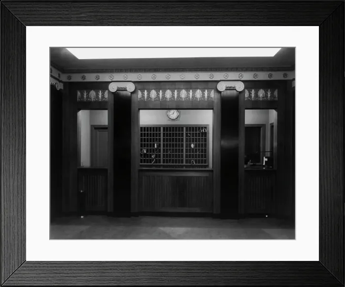 Framed Print : Stoneleigh Courts Apartments, Connecticut Ave. N.W. Washington, DC - main desk in lobby... 1920s. Creator: Frances Benjamin Johnston Framed Print : Stoneleigh Courts Apartments, Connecticut Ave. N.W. Washington, DC - main desk in lobby... 1920s. Creator: Frances Benjamin Johnston