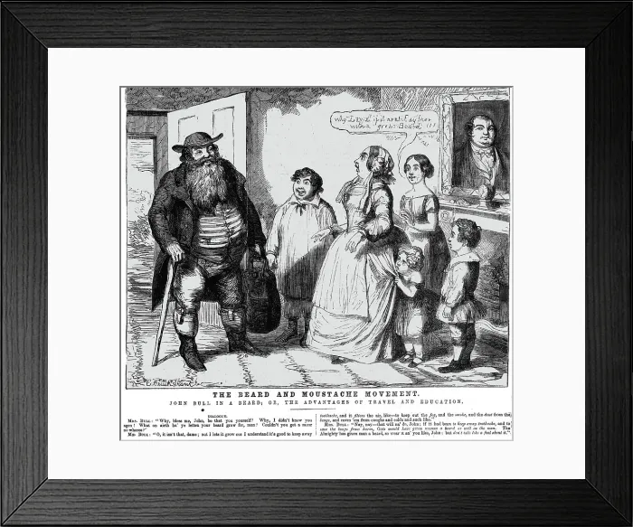 Framed Print : John Bull in a Beard; The Beard and Moustache Movement, 1854. Creator: George Cruikshank Framed Print : John Bull in a Beard; The Beard and Moustache Movement, 1854. Creator: George Cruikshank