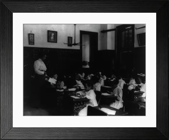 Framed Print : African American school children at work on a craft project, (1899?). Creator: Frances Benjamin Johnston Framed Print : African American school children at work on a craft project, (1899?). Creator: Frances Benjamin Johnston