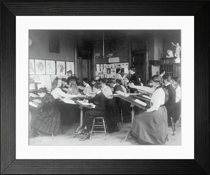 Framed Print : Students drawing in an art class, Western High School, Washington, D.C. (1899?). Creator: Frances Benjamin Johnston Framed Print : Students drawing in an art class, Western High School, Washington, D.C. (1899?). Creator: Frances Benjamin Johnston