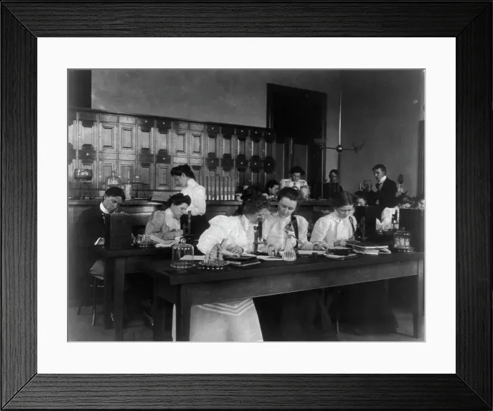 Framed Print : Students in a science class using microscopes, Western High School, Washington, D.C. (1899?). Creator: Frances Benjamin Johnston Framed Print : Students in a science class using microscopes, Western High School, Washington, D.C. (1899?). Creator: Frances Benjamin Johnston