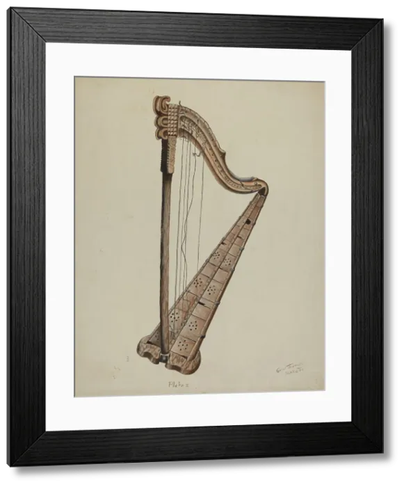 Framed Print : Stringed Harp, c. 1939. Creator: Grace Thomas