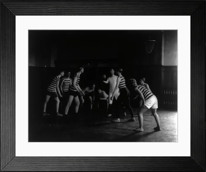 Framed Print : Male students playing basketball, Western High School, Washington, D.C. (1899?). Creator: Frances Benjamin Johnston Framed Print : Male students playing basketball, Western High School, Washington, D.C. (1899?). Creator: Frances Benjamin Johnston