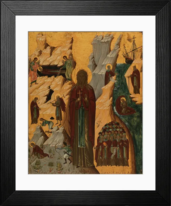 Framed Print : Saint John the Hermit and scenes from his life, between 1600 and 1700. Creator: Cretan School Framed Print : Saint John the Hermit and scenes from his life, between 1600 and 1700. Creator: Cretan School