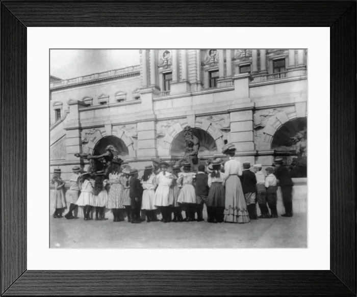 Framed Print : A class of the 2nd Division at the fountain in front of the Library of Congress, (1899?). Creator: Frances Benjamin Johnston Framed Print : A class of the 2nd Division at the fountain in front of the Library of Congress, (1899?). Creator: Frances Benjamin Johnston