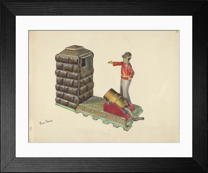 Framed Print : Cast Iron Toy: Artillery Bank, c. 1937. Creator: Lew Tower Framed Print : Cast Iron Toy: Artillery Bank, c. 1937. Creator: Lew Tower