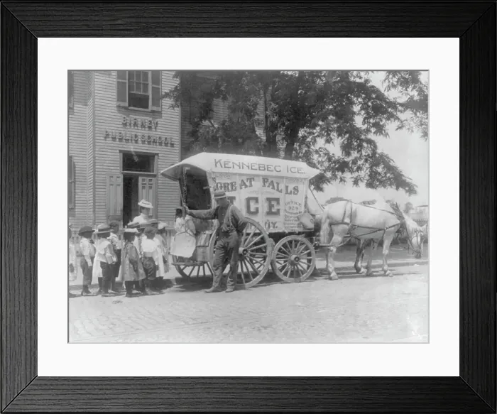 Framed Print : Kennebec Ice horse-drawn wagon parked in front of Birney Public School... Washington, D.C. (1899?) Creator: Frances Benjamin Johnston Framed Print : Kennebec Ice horse-drawn wagon parked in front of Birney Public School... Washington, D.C. (1899?) Creator: Frances Benjamin Johnston