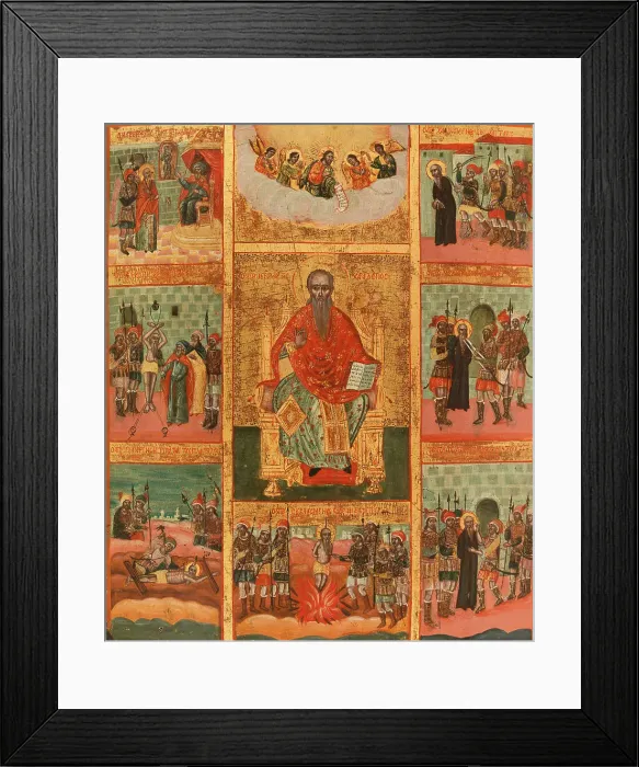 Framed Print : Saint Charalampe and scenes from his life, between 1700 and 1800. Creator: Greek School Framed Print : Saint Charalampe and scenes from his life, between 1700 and 1800. Creator: Greek School