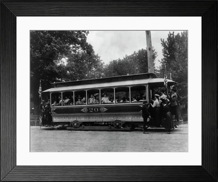 Framed Print : School children of the 6th Division on a Columbia Railway Company trolley car no. 20, (1899?). Creator: Frances Benjamin Johnston Framed Print : School children of the 6th Division on a Columbia Railway Company trolley car no. 20, (1899?). Creator: Frances Benjamin Johnston