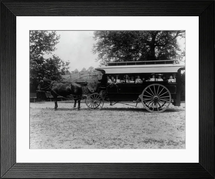 Framed Print : School children of the 6th Division in a horse-drawn car, (1899?). Creator: Frances Benjamin Johnston Framed Print : School children of the 6th Division in a horse-drawn car, (1899?). Creator: Frances Benjamin Johnston