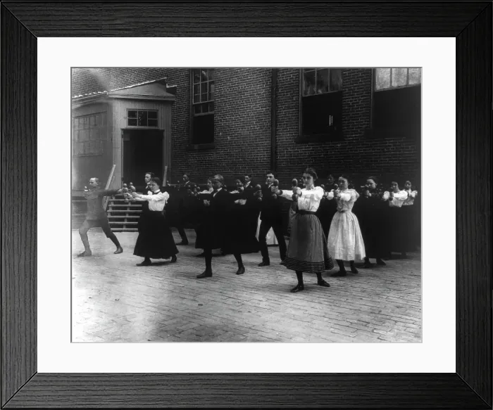 Framed Print : Dumbbell exercises, (1899?). Creator: Frances Benjamin Johnston Framed Print : Dumbbell exercises, (1899?). Creator: Frances Benjamin Johnston