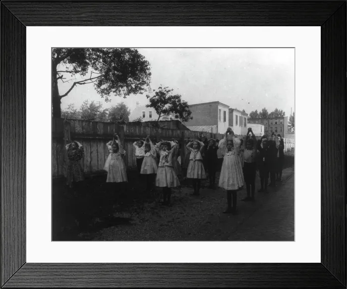 Framed Print : Outdoor calisthenics, 1st Division, (1899?). Creator: Frances Benjamin Johnston Framed Print : Outdoor calisthenics, 1st Division, (1899?). Creator: Frances Benjamin Johnston