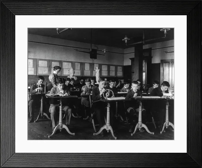 Framed Print : Mechanical drawing class(?), Business high school, (1899?). Creator: Frances Benjamin Johnston Framed Print : Mechanical drawing class(?), Business high school, (1899?). Creator: Frances Benjamin Johnston
