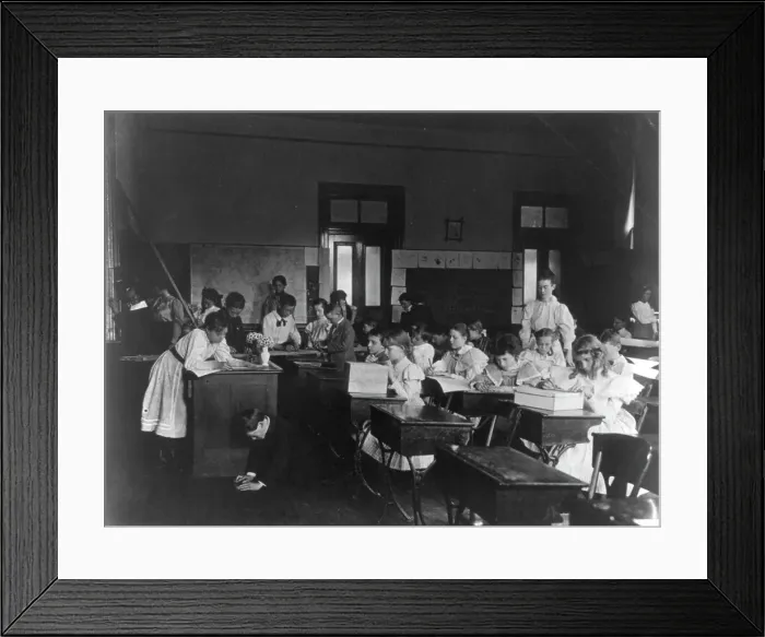 Framed Print : Rainy day activities in school - decorating the classroom, (1899?). Creator: Frances Benjamin Johnston Framed Print : Rainy day activities in school - decorating the classroom, (1899?). Creator: Frances Benjamin Johnston