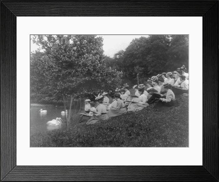 Framed Print : Art class, sketching ducks at zoo, Normal school, (1899?). Creator: Frances Benjamin Johnston Framed Print : Art class, sketching ducks at zoo, Normal school, (1899?). Creator: Frances Benjamin Johnston