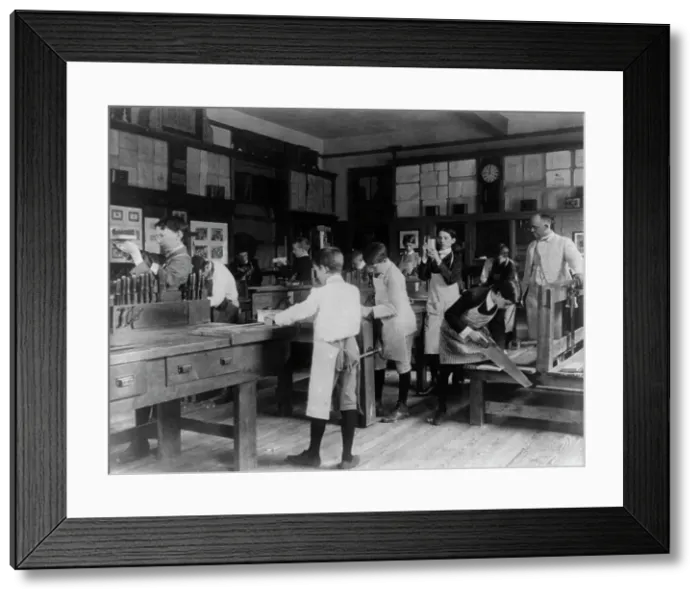 Framed Print : Woodworking class, Washington, D.C. (1899?). Creator: Frances Benjamin Johnston Framed Print : Woodworking class, Washington, D.C. (1899?). Creator: Frances Benjamin Johnston