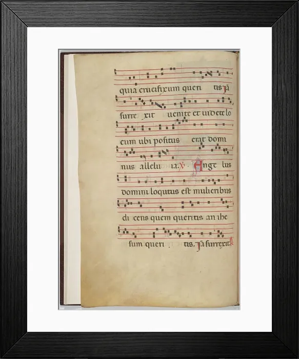 Framed Print : Leaf 1 from an antiphonal fragment (verso), c. 1275. Creator: Unknown Framed Print : Leaf 1 from an antiphonal fragment (verso), c. 1275. Creator: Unknown