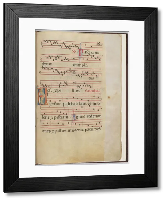 Framed Print : Leaf 6 from an antiphonal fragment, c. 1275. Creator: Unknown Framed Print : Leaf 6 from an antiphonal fragment, c. 1275. Creator: Unknown