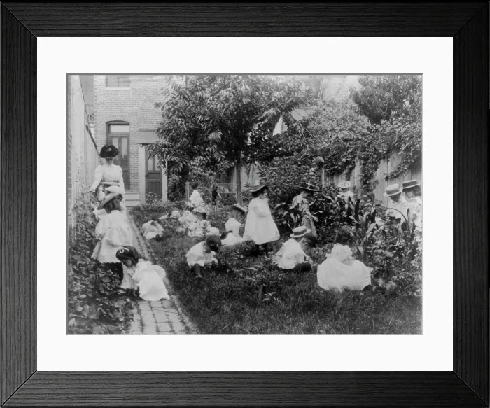 Framed Print : Kindergarten in a vegetable garden, Washington, D.C. (1899?). Creator: Frances Benjamin Johnston Framed Print : Kindergarten in a vegetable garden, Washington, D.C. (1899?). Creator: Frances Benjamin Johnston
