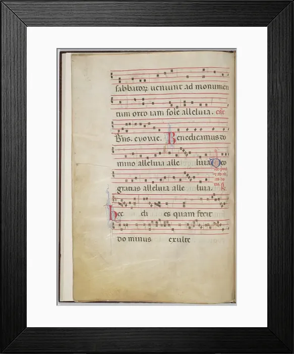 Framed Print : Leaf 4 from an antiphonal fragment (verso), c. 1275. Creator: Unknown Framed Print : Leaf 4 from an antiphonal fragment (verso), c. 1275. Creator: Unknown