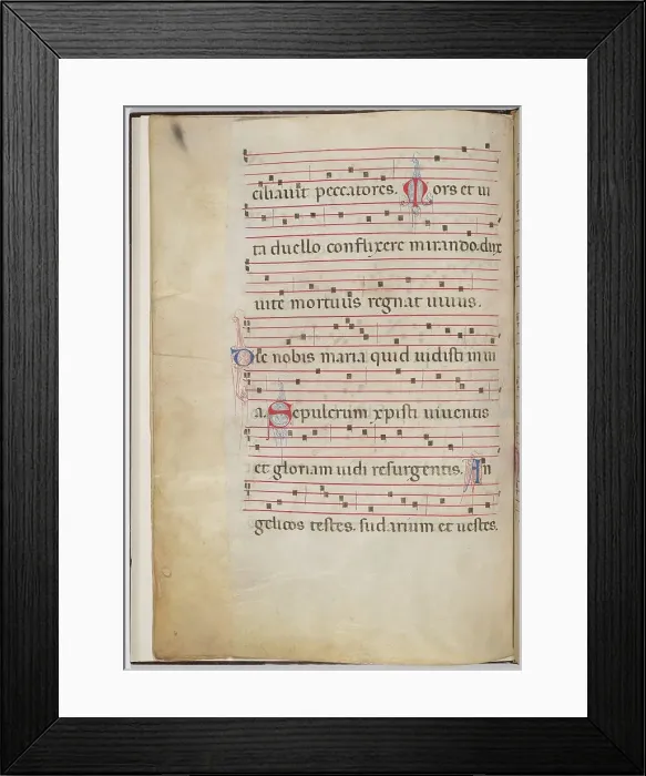 Framed Print : Leaf 6 from an antiphonal fragment (verso), c. 1275. Creator: Unknown Framed Print : Leaf 6 from an antiphonal fragment (verso), c. 1275. Creator: Unknown