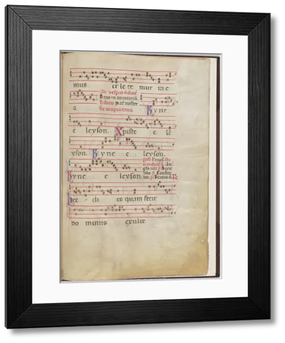 Framed Print : Leaf 5 from an antiphonal fragment, c. 1275. Creator: Unknown Framed Print : Leaf 5 from an antiphonal fragment, c. 1275. Creator: Unknown